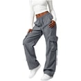thumbnail image 5 of Wide Leg Cargo Pants for Women Hiking Parachute Pants Stretch Drawstring High Waisted Lightweight Joggers Y2k Streetwear, XL, 5 of 6