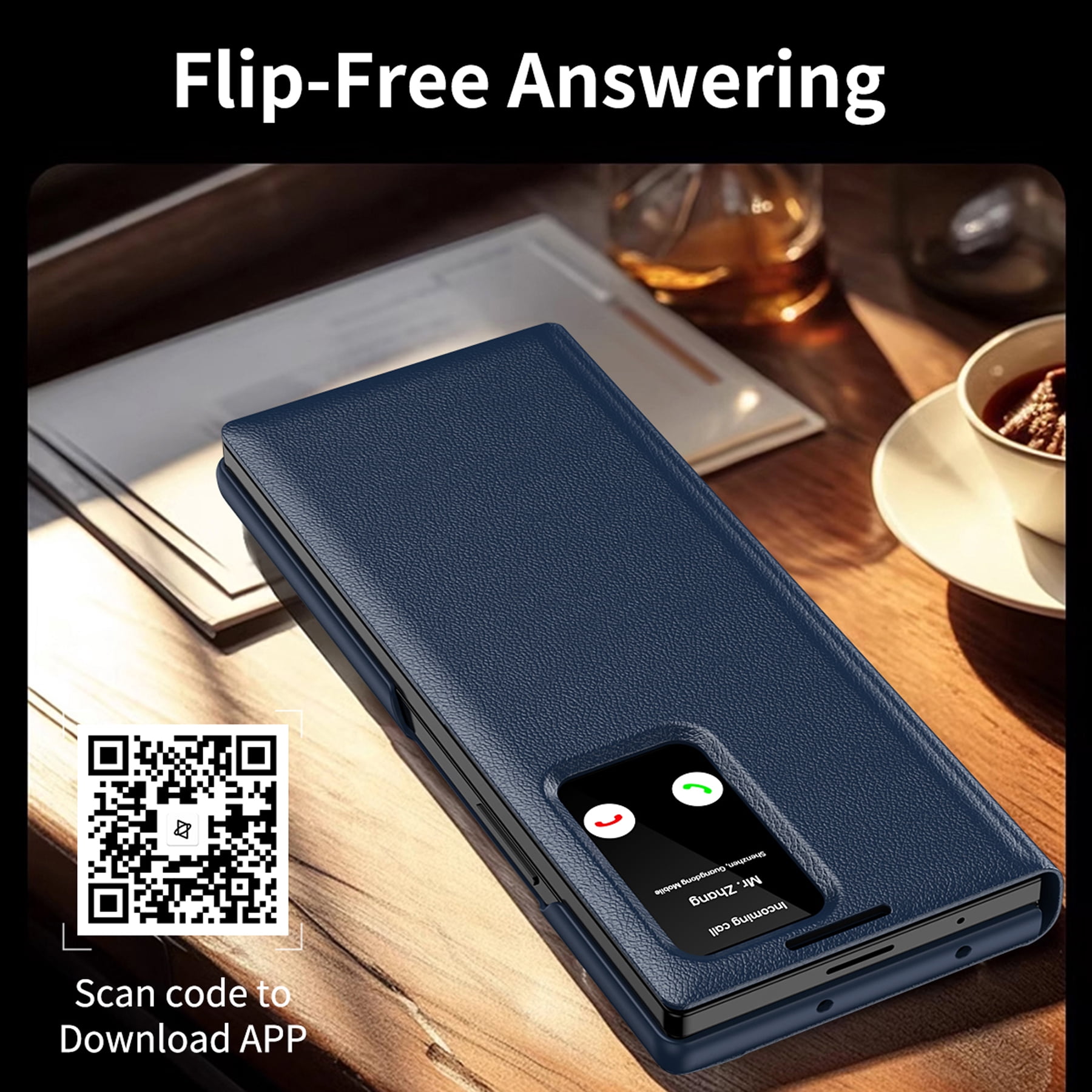 For Samsung Galaxy Z Fold 7 Case PU Leather Flip Case,With Intelligent Window,With Card Holder,Anti-fall Rugged Shockproof Protective Phone Case Cover for Samsung Galaxy Z Fold 7,Blue