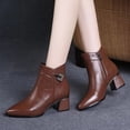 thumbnail image 2 of NECHOLOGY Botas Mujer Zapatos Botines para mujer Botines de de otoño para mujer, tacón grueso, tacón medio, Color sólido, punta estrecha, cremallera lateral, estilo informal (Brown, 8.5), 2 of 7