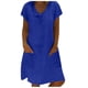 thumbnail image 2 of Puntoco Vestido De Manga Corta Con Cuello En V, Vestido Casual De Manga Corta Con Bolsillo De Algodón Y Lino De Color Sólido Con Cuello En V De Primavera Y Verano Para Mujer Azul Xxxl, 2 of 6