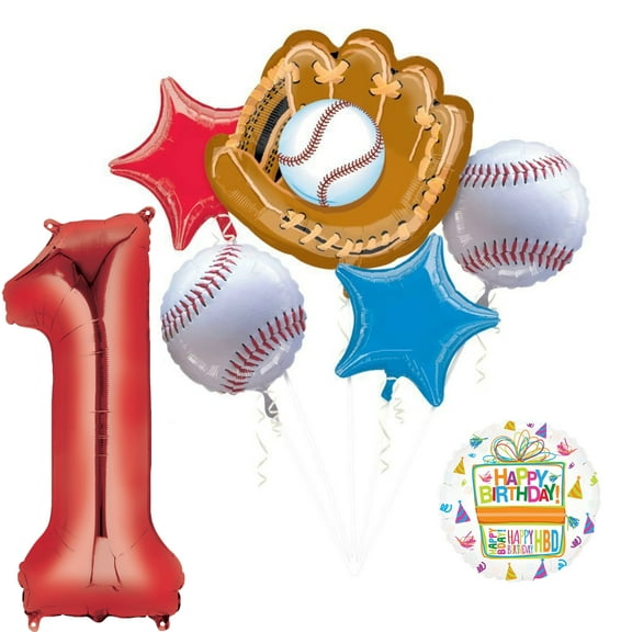 Baseball 1st Birthday Party Supplies and Balloon Bouquet Decorations
