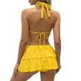 thumbnail image 6 of Pounoo Women's Three Piece Swimsuits Halter Neck Flowy Top Solid Bathing Suits Summer Vacation Style Lightweight Swimwear with Cover Up Gift, 6 of 9