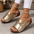thumbnail image 4 of CYMMPU Women's Metal Chain Decor Open Toe Wedge Slide Sandals, Slip On Platform Comfort Shoes, Fashion Summer Outdoor Beach Casual Footwear Gold 37, 4 of 6