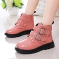 thumbnail image 7 of Girls Cute Ankle Boots PU Leather Buckle Closure Dress Booties Trendy Simple Design Low Heel Soft Sole Shoes Pink 12 Little Kids, 7 of 7