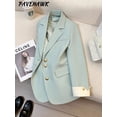 thumbnail image 3 of Chaqueta de manga larga para mujer, Blazer con muescas de un solo pecho, informal, color liso, elegante, para oficina, Otoño e Invierno, 3 of 5