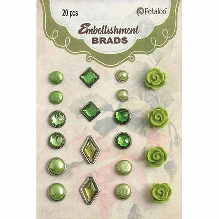 Petaloo Embellishment Brads 20pc Shades of Green