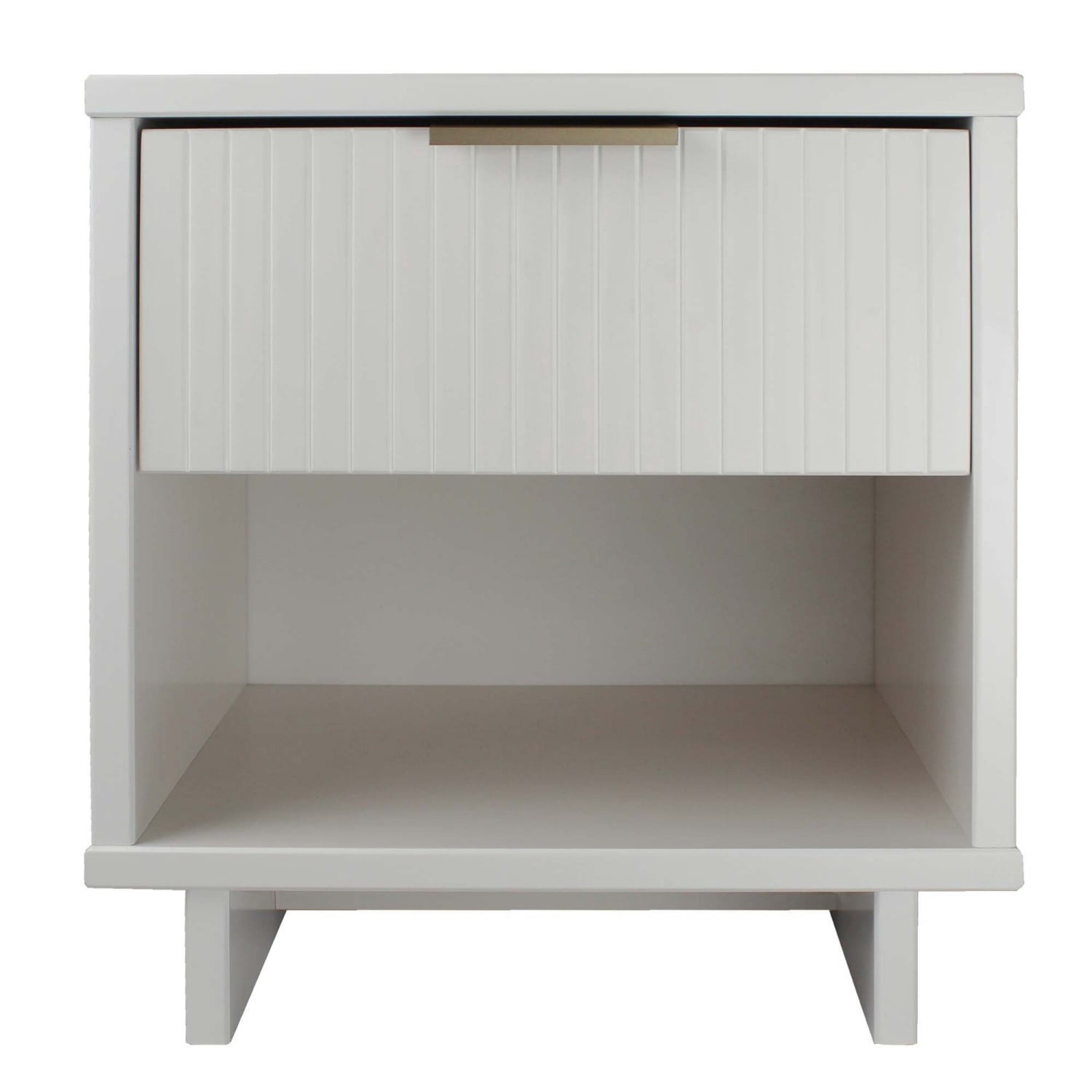 White Nightstand, Modern Contemporary Bedside Table with 1 Drawer, Solid Wood Ribbed Drawer Front and Gold Handle, Glam Storage End Table for Bedroom Living Room