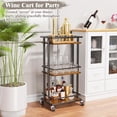 thumbnail image 6 of 3 Tier Bar Cart for Home, Rolling Mini Liquor Bar for Wine Beverage Dinner Party, Utility Kitchen Storage Island Serving Cart on Wheels, Coffee Bar Cabinet for Kitchen Dining Living Room, Brown, 6 of 9