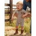 thumbnail image 5 of BemeyourBBs Western Baby Boy Summer Clothes Newborn Baby Boy Cowboy Outfit Waffle Knit Striped Romper Casual Sailboat Cowgirl Hat Boots Embroidered Button Short Sleeve Infant Jumpsuit, 5 of 9