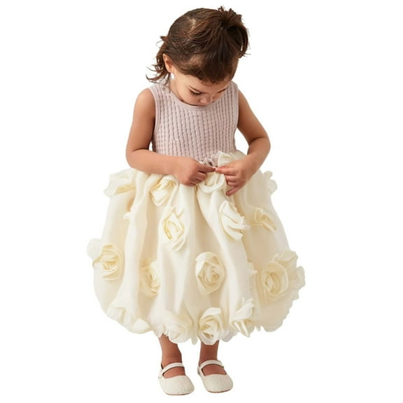 YunPes Children's Fashionable Spring Dress One Year Old Dress Dress Fashionable and Cute Flower Girls Sequin Lace Tulle