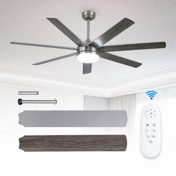 CycevSun 62 In Ceiling Fan with Light, Suitable for Bedroom, Office, Library