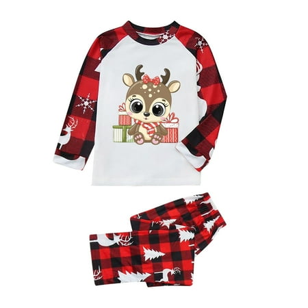 

Christmas Pajamas for Family Parent-Child Outfit Winter Fall Sleepwear Matching Cute Big Headed Deer Print Pjs Plaid Long Sleeve Tops Pants Soft Casusal Holiday Sleepwear Pajama Sets
