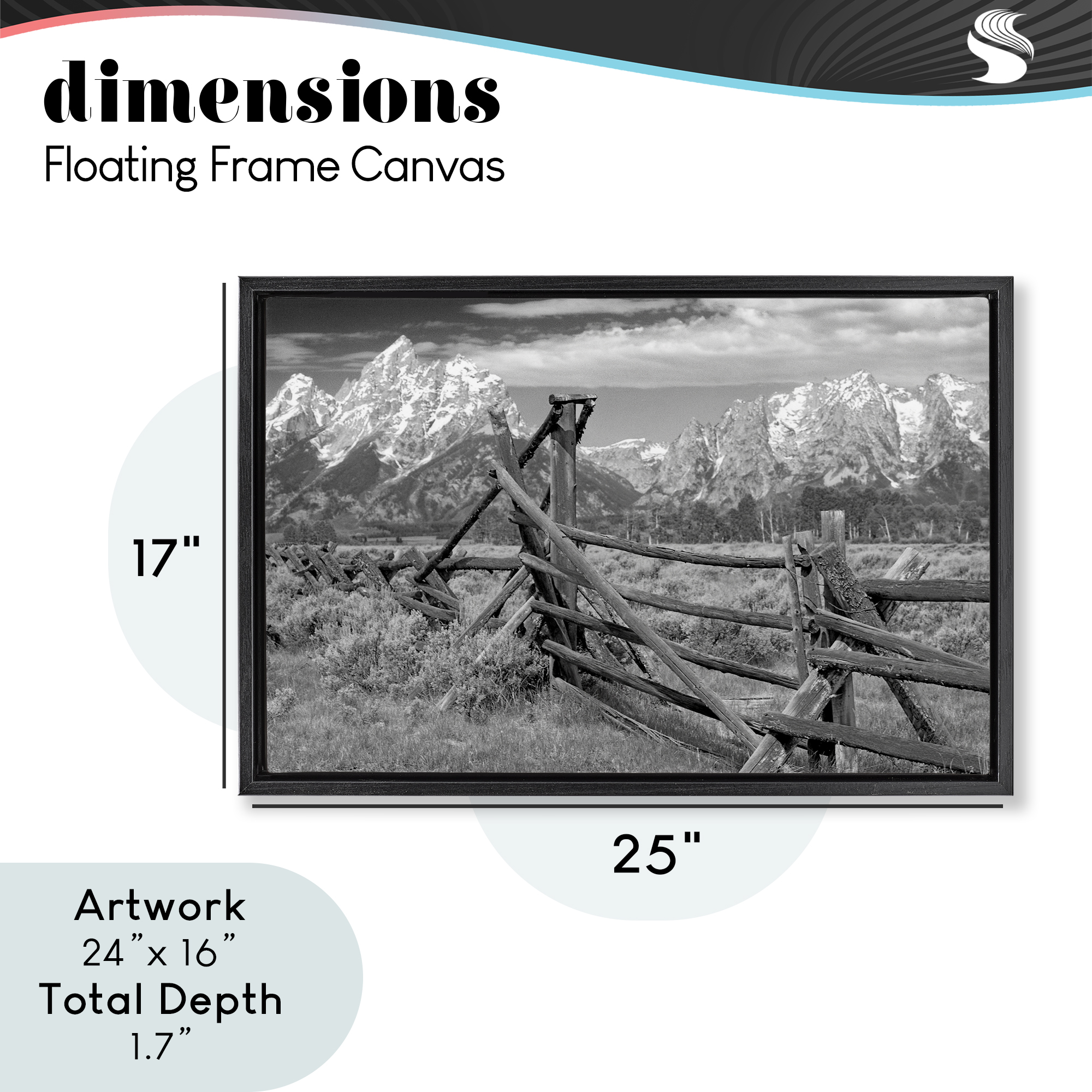 Grand Tetons Mountains & Fence Black Framed Floater Canvas Wall Art, design by MJ Photography