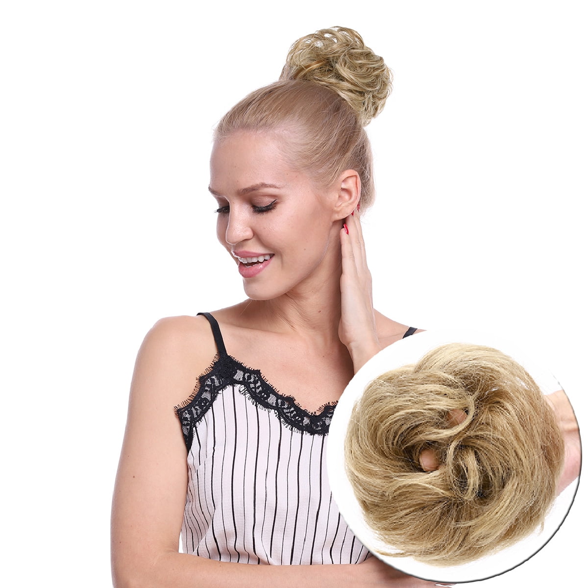 Snoilite Real Natural Curly Messy Hair Buns Extensions Hair Piece