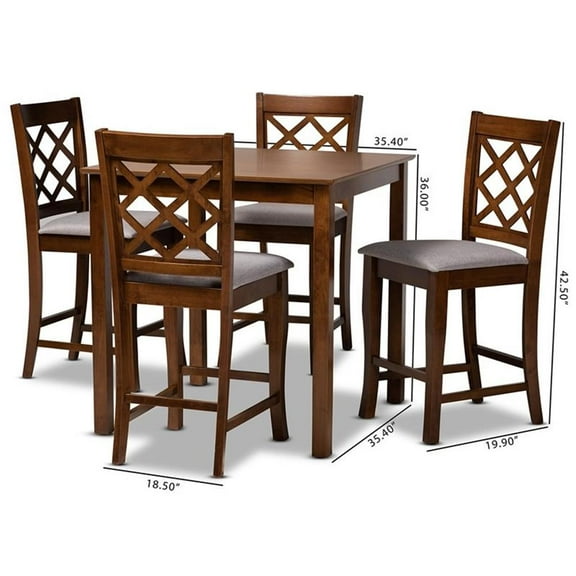 Bowery Hill Grey Fabric Walnut Brown Finished 5-Piece Wood Pub Set