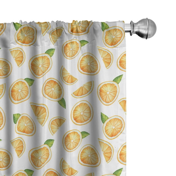 Ambesonne Orange Curtains, Watercolor Fruit Slices, Pair of 28"x63", Orange Green White