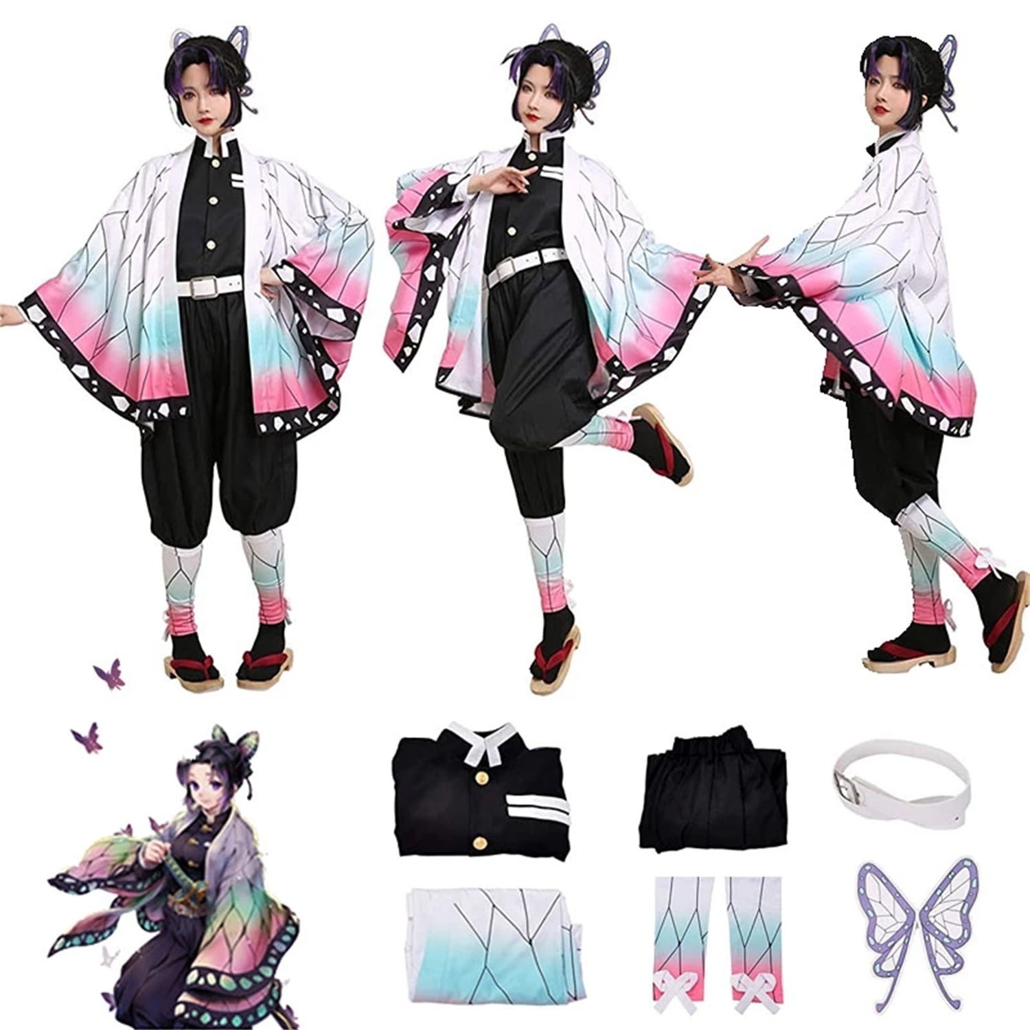 Kochou Shinobu Cosplay Costume Demon Slayer Anime Shinobu Haori Kimono Uniform Cloak Women