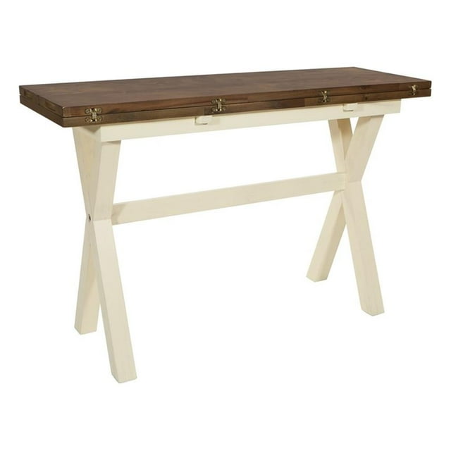 Table à Dessus Rabattable Albury avec Base Blanc Antique et Dessus en Bois Brun Teinté