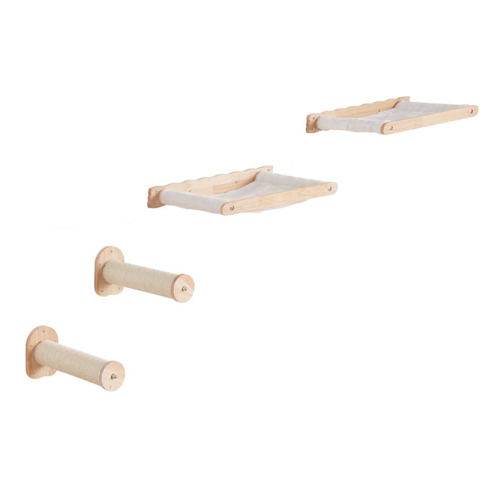 Wall Mounted Cat Shelves with 2 Posts & Hammocks, Holds Up To 40lbs