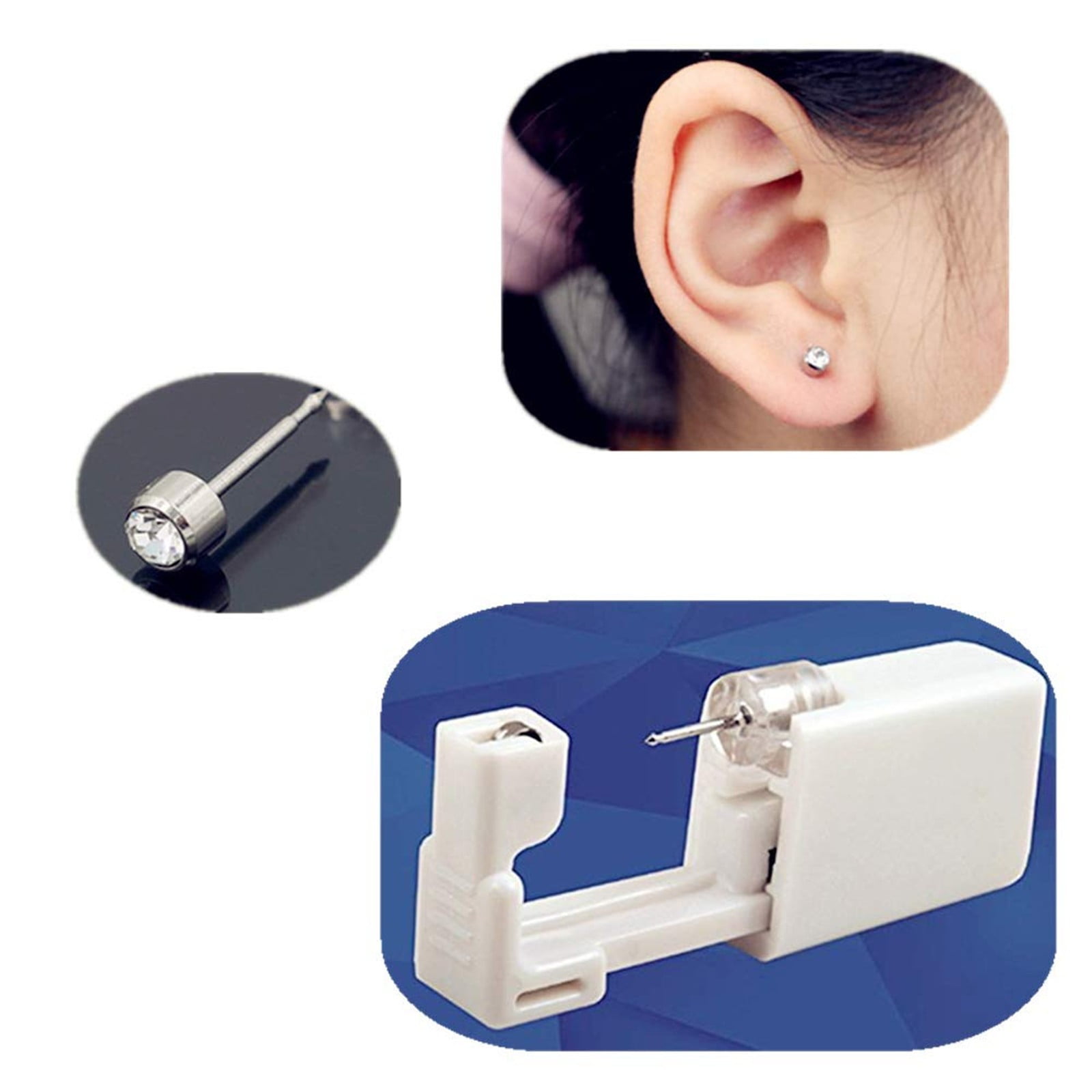 CHOII 6 Pack Self Ear Piercing Gun Earring Disposable Piercing Kit No Pain Easy Use Ear Piercing Gun Kit Tool with Stud at Home Self Ear Piercer Kit (White)