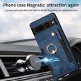 thumbnail image 2 of Wallet Case for Google Pixel 8 Pro, Ring Holder Kickstand Retro Premium Leather Credit Card Holder [ RFID Blocking ] Case with Wrist Strap Back Magnetic Clasp Flip for Google Pixel 8 Pro, Blue, 2 of 14