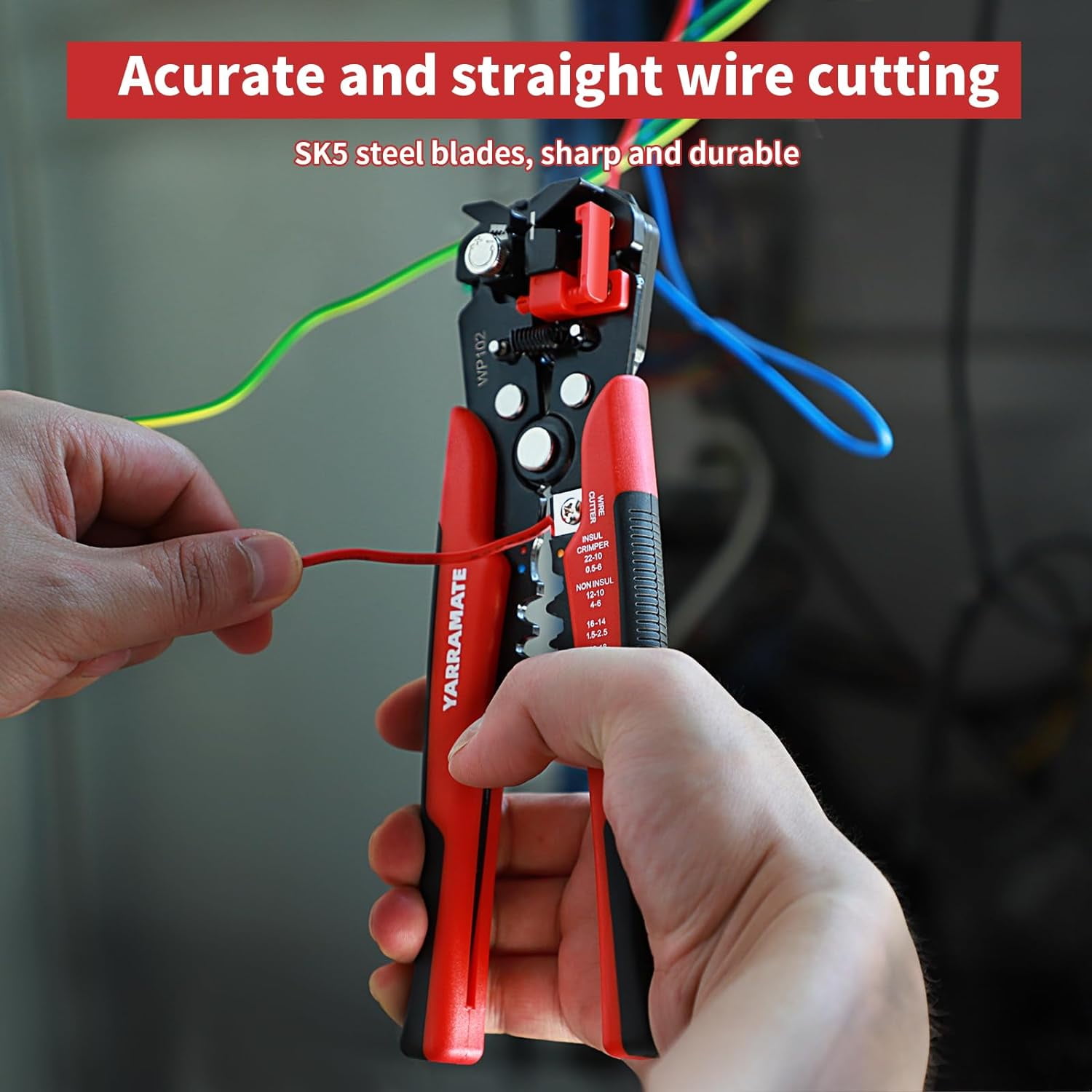 YARRAMATE 10-24 AWG Self Adjusting Wire Stripper/Wire Crimper/Wire Cutter - 3 in 1 Automatic Universal Wire Stripping Tool | Multifunctional Wire stripper and Crimping Tool, 8 Inch