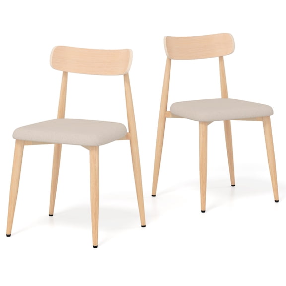 Gymax Modern Upholstered Dining Chairs Set of 2 Linen Fabric Mid-Century Modern Accent Armless Chair w/ Wood-Like Metal Legs