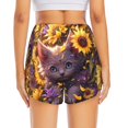 thumbnail image 2 of Lsque Sunshine Cute Cat Sunflower Printed Women's Running Shorts with Liner Pockets,Elastic Quick Dry Workout Athletic Gym Yoga Shorts,Womens High Waist Shorts-Medium, 2 of 9