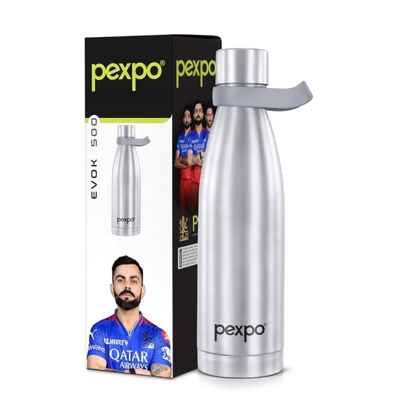 Evok Stainless Steel Hot & Cold Vacuum Insulated Flask - 500ml, Silver | Double Wall Thermosteel Flask - Ideal For Office, School, Hiking, Travel | BPA Free, Leak Proof