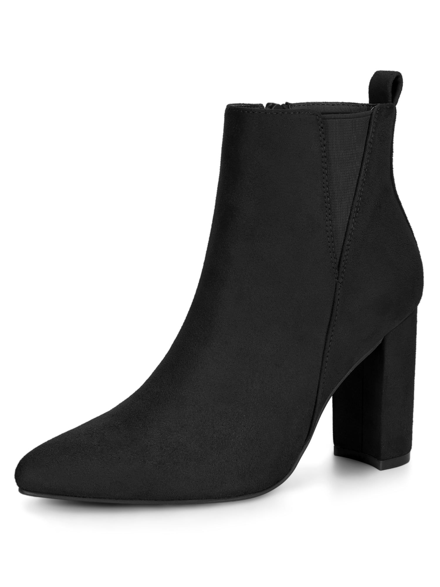 Allegra K Women's Block Heel Pointed Toe Zipper Ankle Boots