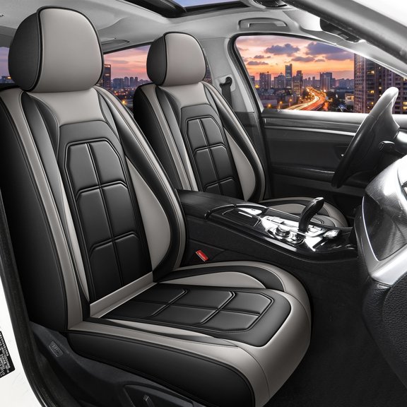 WRWolf Car Seat Covers Full Set Fit for Toyota RAV4 2013-2026: 5 Seat Auto Interior Accessories, Waterproof Faux Leather Vehical Car Seat Cushion Covers(Black&Gray)