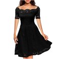 thumbnail image 4 of Honeeladyy Womens Loose Print Short Sleeve dress Fashion Women Summer Lace Casual Pullover Solid Attractive Short Sleeve Mini Dress, 4 of 9