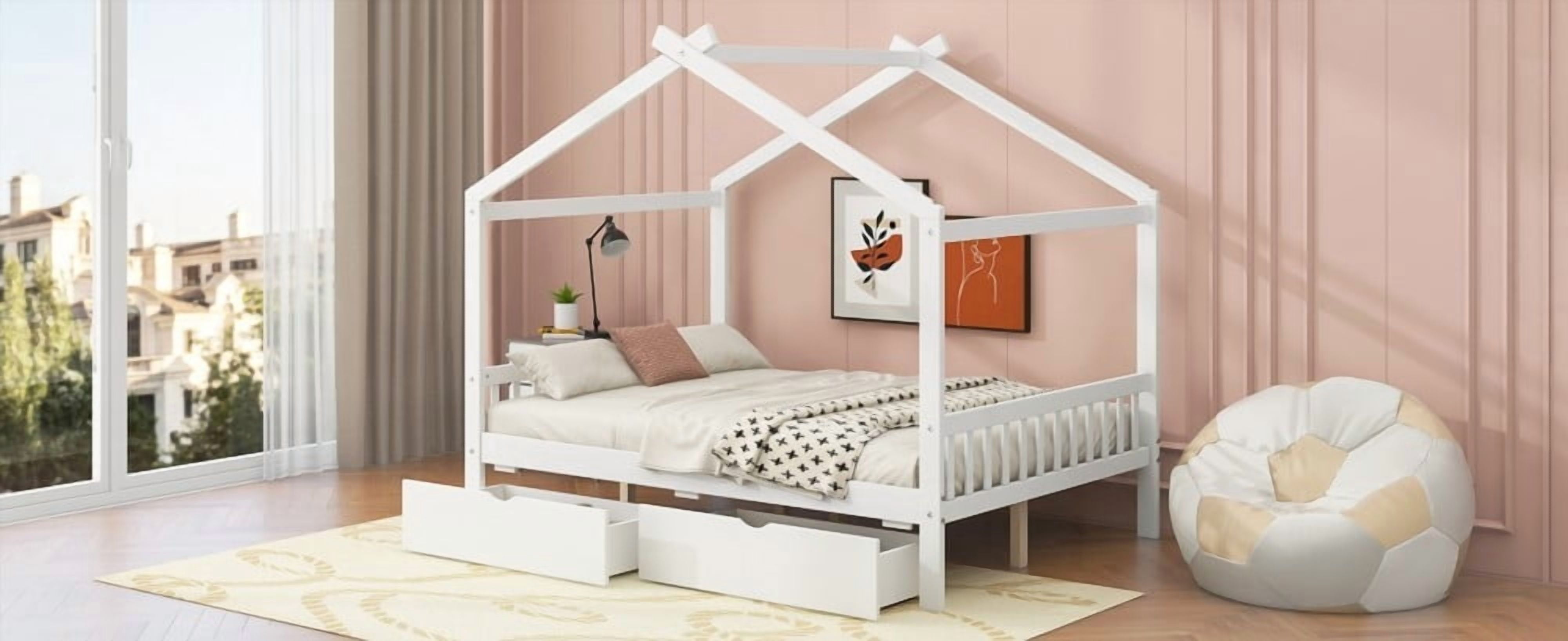 Bed with Storage Drawers & Roof Design - Full Size