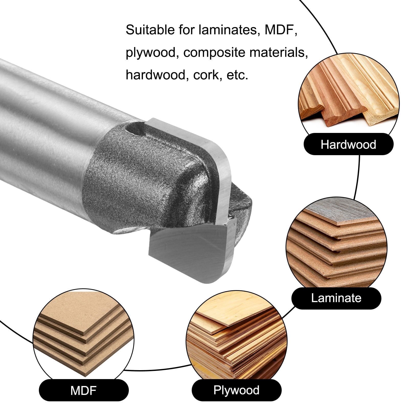 Uxcell 5Pcs Bowl and Tray Bit Set Cutting Diameter 1/2" Shank Radius Carbide Tipped Carving CNC Router Bits for Woodworking Milling