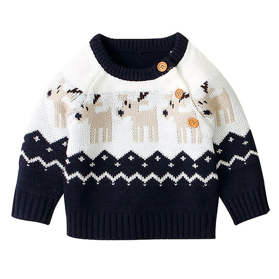Mercatoo I𝐧fant Baby Boys Girls C𝐚rtoon Dog Pattern Knitted Pullover Long Sleeve Crewneck Button Sweater Tops Winter Warm
