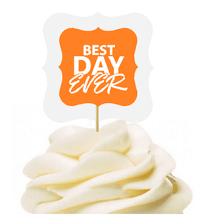 Orange 12pack Best Day Ever Cupcake Desert Appetizer Food Picks for Weddings, Birthdays, Baby Showers, Events & (Best Shop Bought Birthday Cakes)