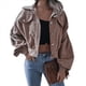 thumbnail image 2 of Chaqueta Corta de para Mujer, Otoño/Invierno, Informal, de Larga, con Botones, y Caqui XL, 2 of 10