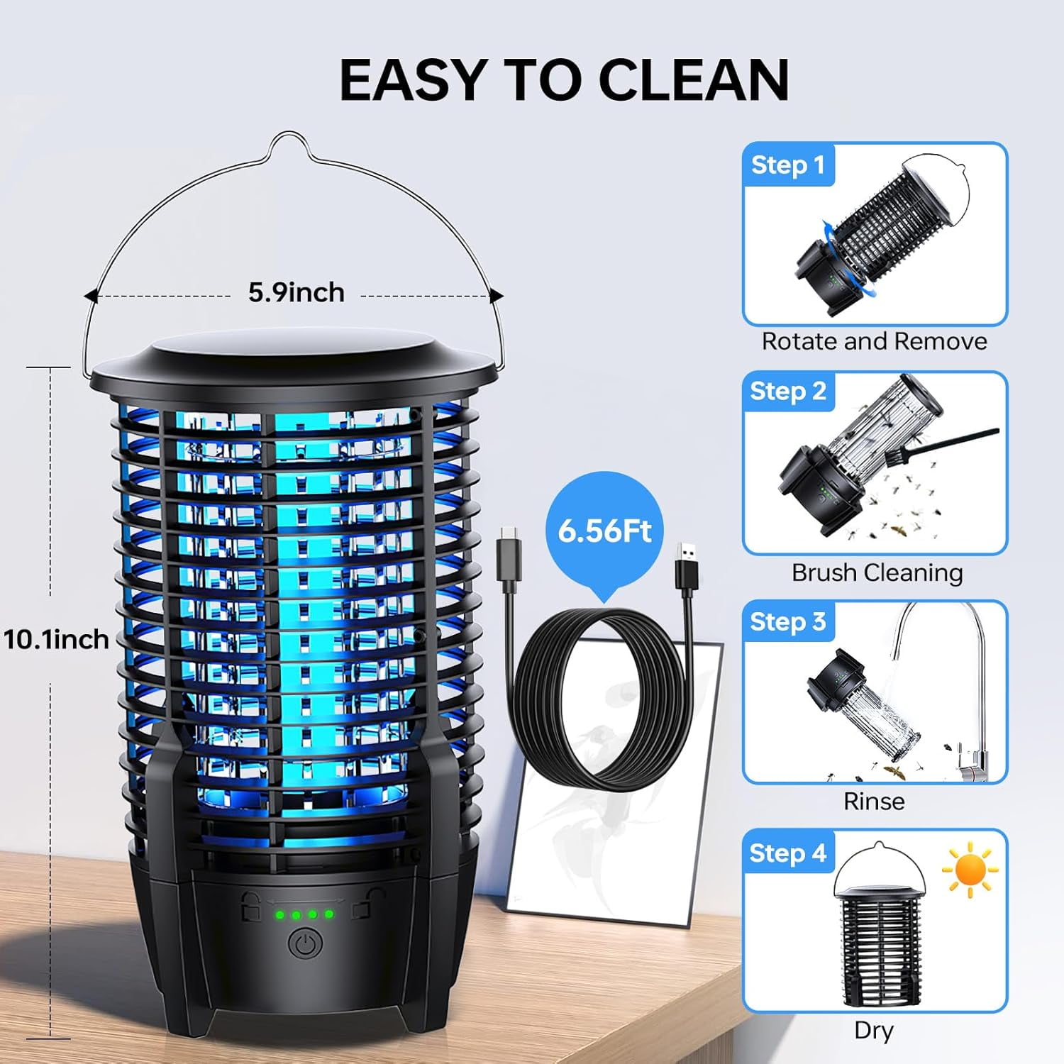 Bug Zapper Outdoor Indoor with LED Light, 2000V Electric Mosquito Fly Insect Killerr for Camping, Picnic, Garden, Patio, Yard, Kitchen, Home, Black