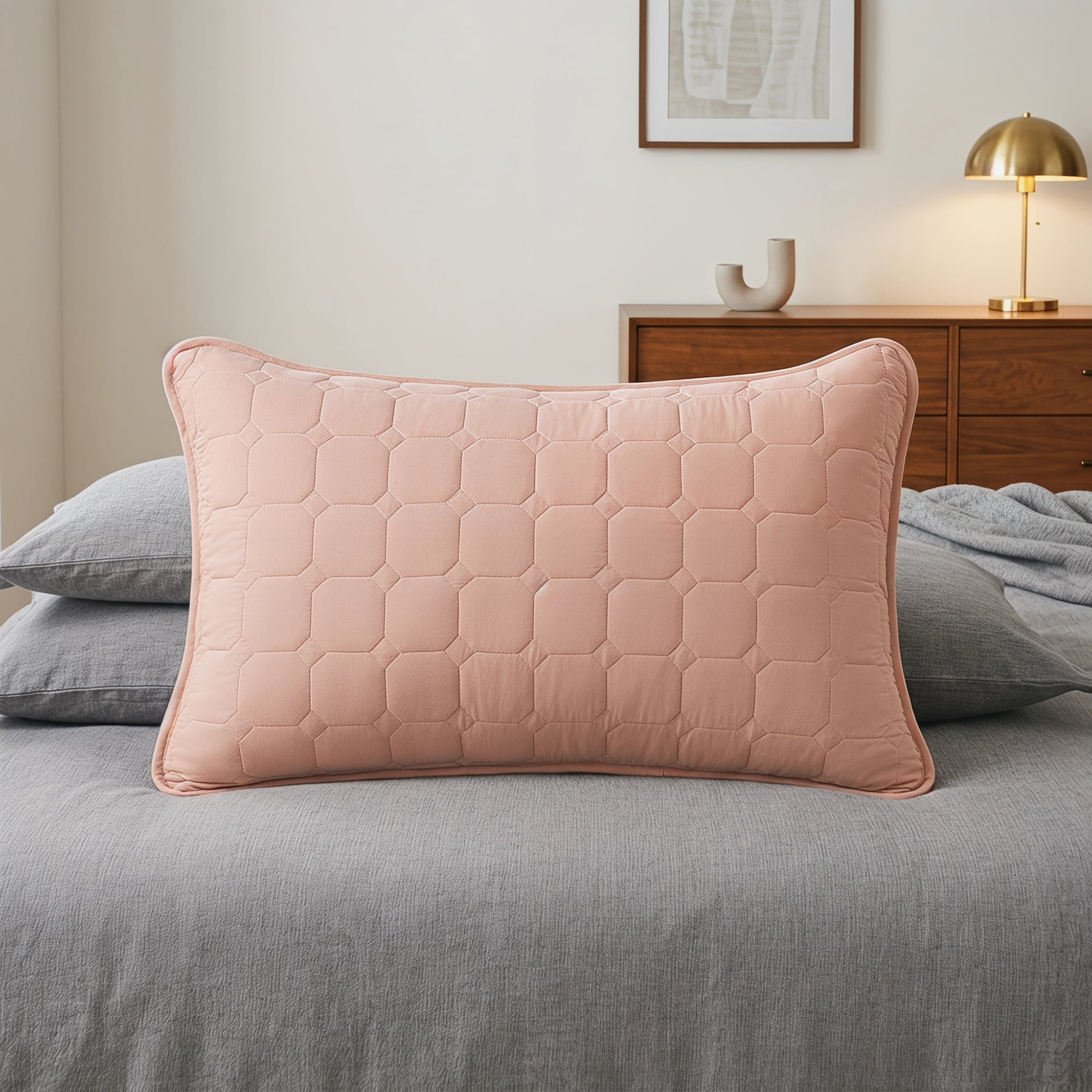 Unique Bargains Quilted Cotton Covers Pillow Protectors with Envelope Standard Size Pink