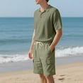 thumbnail image 2 of CHUMUD Cotton Linen 2 Piece Sets for Men Half Button Collared Short Sleeve Shirts and Drawstring Cargo Shorts Summer Trendy Casual Vacation Outfits, 2 of 9