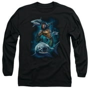 Aquaman Movie Swimming With Sharks Long Sleeve T-Shirt Adult 18/1 Black
