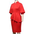 thumbnail image 2 of Afinprain Women's Clergy Dress with Tab Collar Peplum Waist and Puff Sleeve Church Minister Uniform, 2 of 8