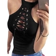 thumbnail image 1 of DYMADE Womens Cold Shoulder Sleeveless Lace Up Bodycon Sexy Top, 1 of 3