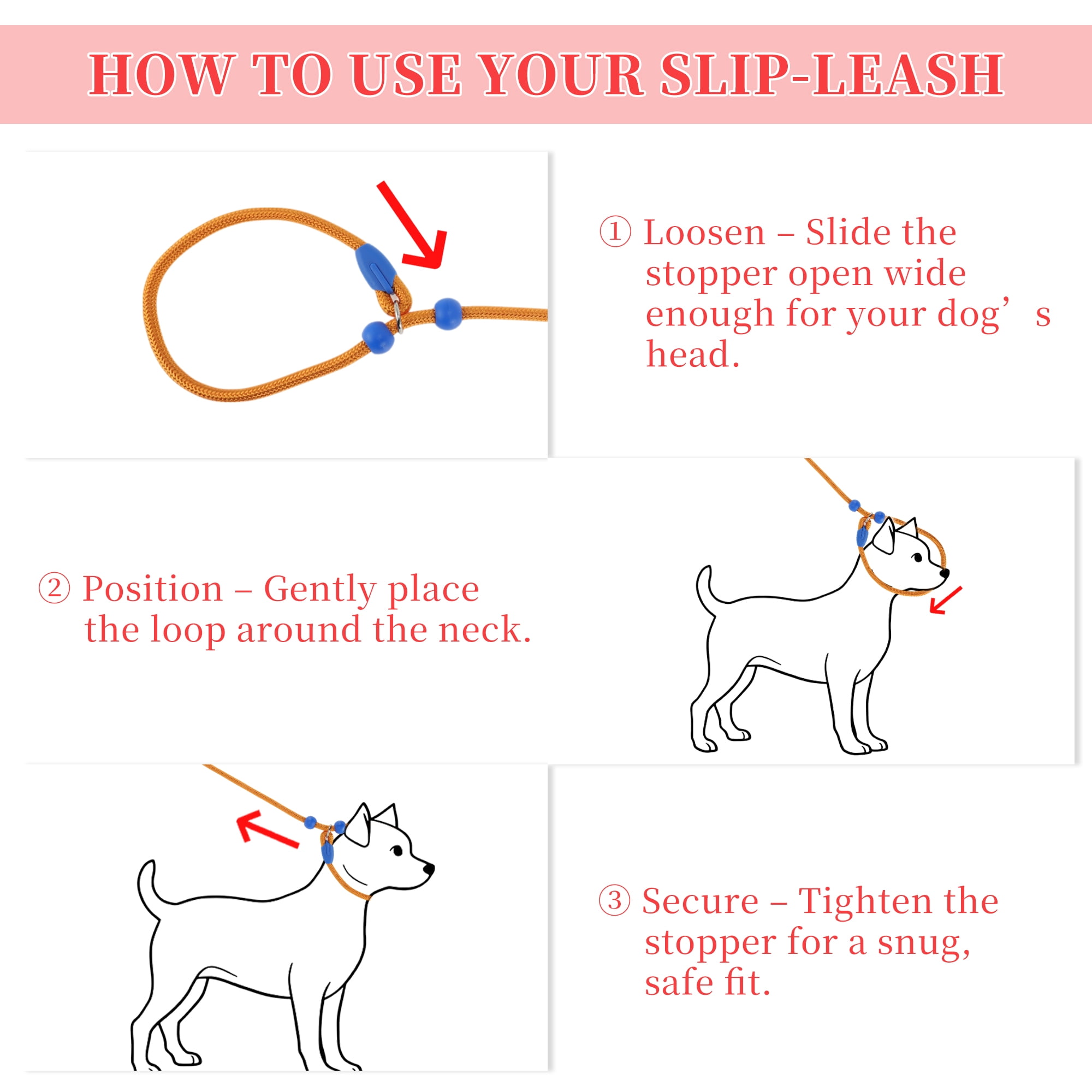 Unique Bargains Slip Leash for Dogs No Pull Heavy Duty Training Leash Medium Orange 5ft