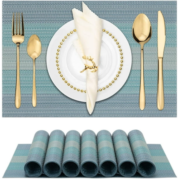 Set of 6 Placemats,Heat Resistant Stain Resistant Woven Vinyl