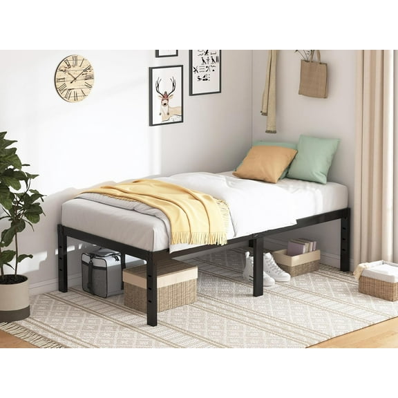 Single Bed Frame - 18" Sturdy Platform Bed Frame, Black