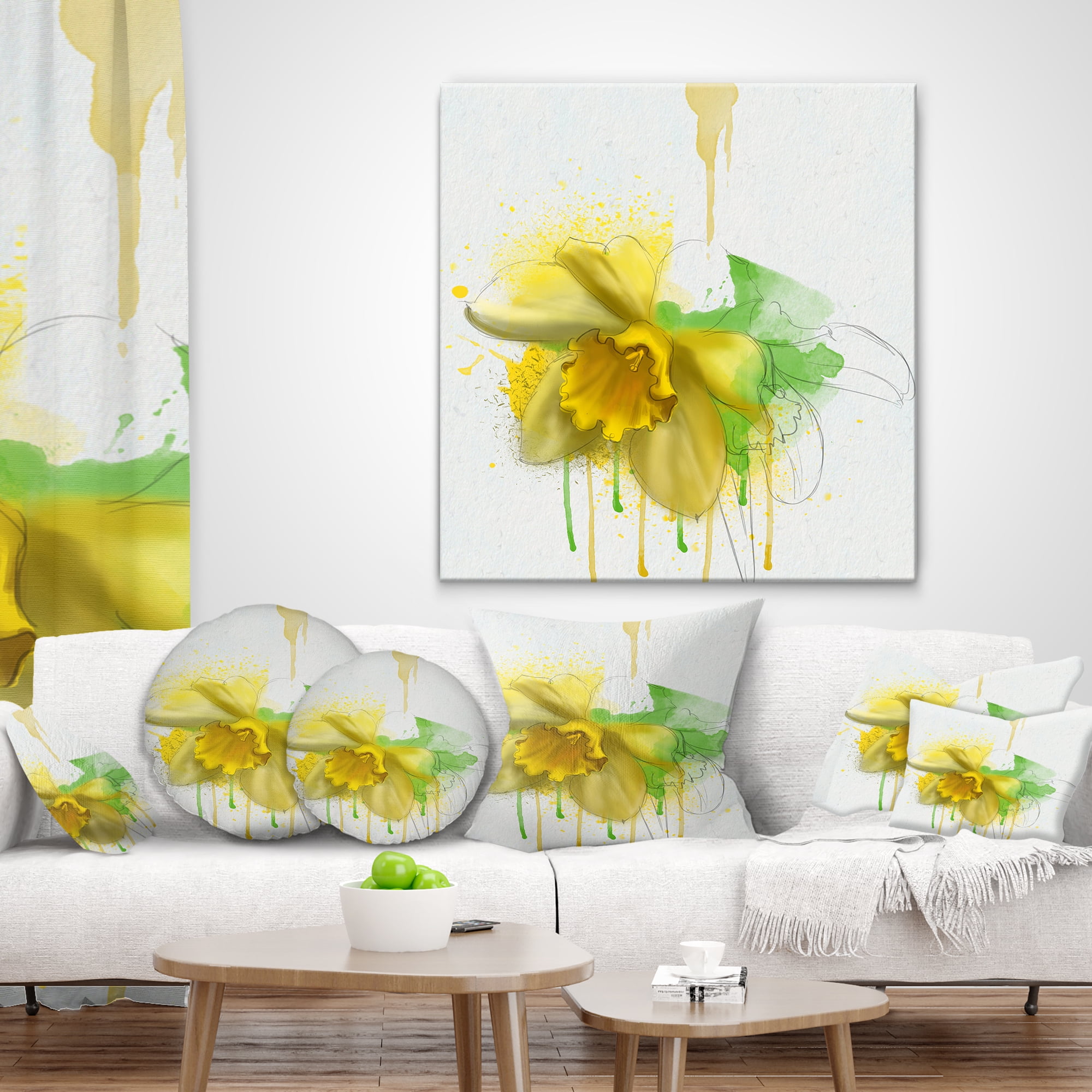 Designart Yellow Narcissus Flower Watercolor - Floral Throw Pillow - 18x18