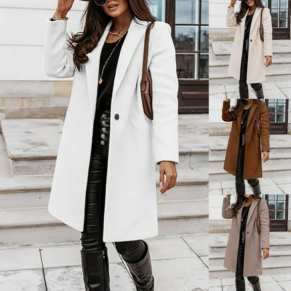 Azrian Womens Coats and Jackets,Autunm and Winter Women Casual Tops Jacket Long Sleeve Suit Collar Waist Strap Solid Cardigan Buttons Woolen Coat Windbreaker