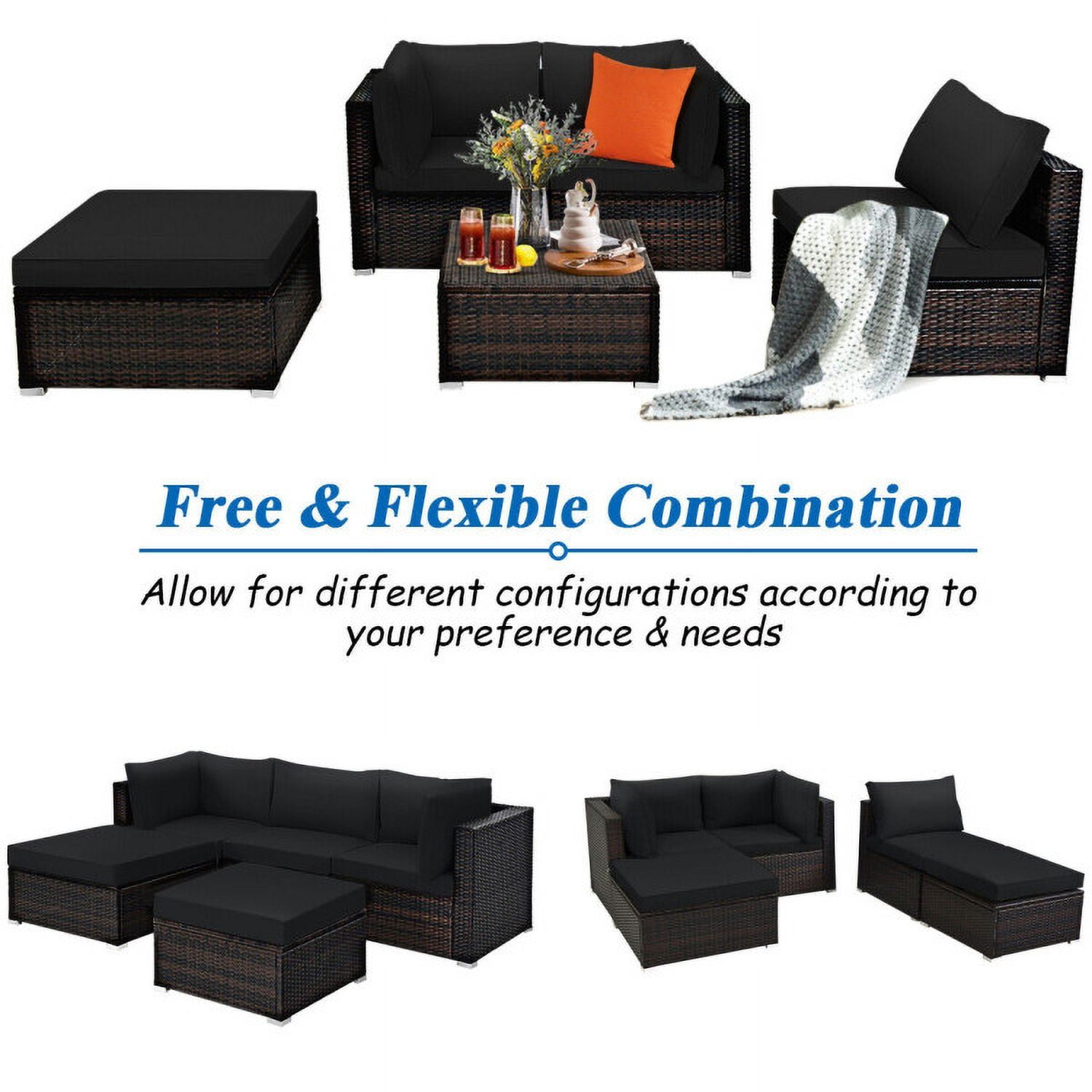 Aimee Lii 5 Pieces Patio Sectional Rattan Furniture Set with Ottoman Table, Outdoor Patio Set, Black Aimee Lii 5 Pieces Patio Sectional Rattan Furniture Set with Ottoman Table, Outdoor Patio Set, Black