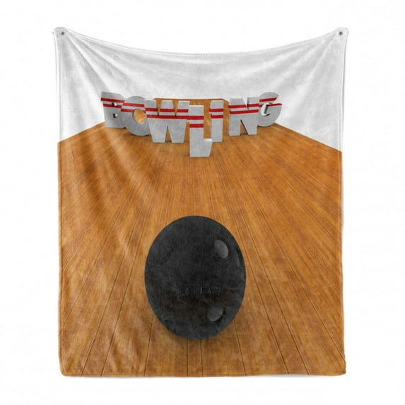 Bowling Party Soft Flannel Fleece Throw Blanket, Bowling Alley with Skittles and Ball in Position Hobby Print, Cozy Plush for Indoor and Outdoor Use, 70" x 90", Pale Brown Black White, by Ambesonne